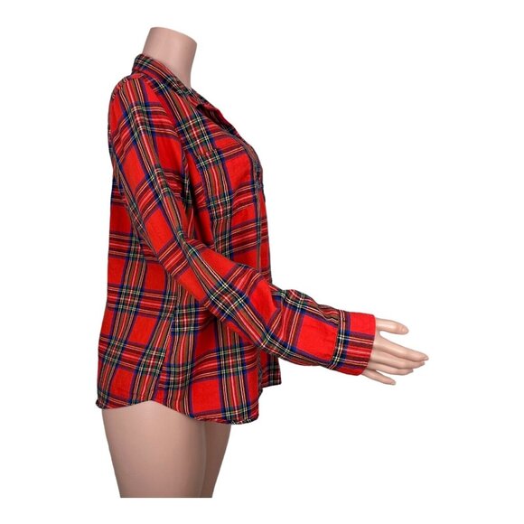 Old Navy Women Orange Plaid Long Sleeve Button-Down Shirt SZ L Classic Holidays - Picture 12 of 15